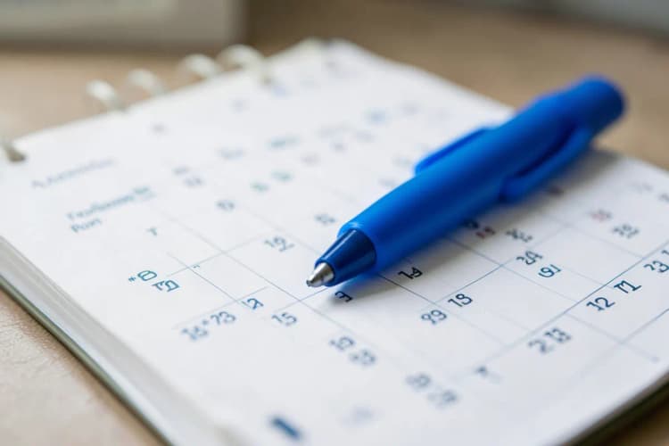 Um calendário com um marcador em uma data específica, representando o acompanhamento do tratamento.