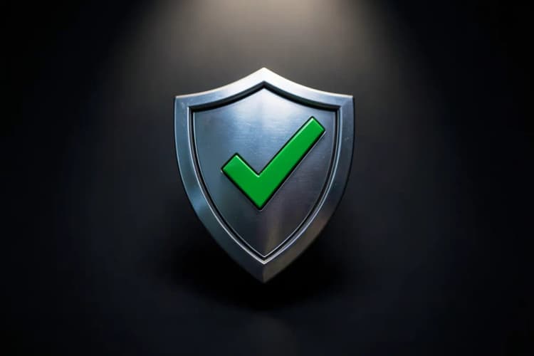 Símbolo de escudo com sinal de check verde, indicando segurança.