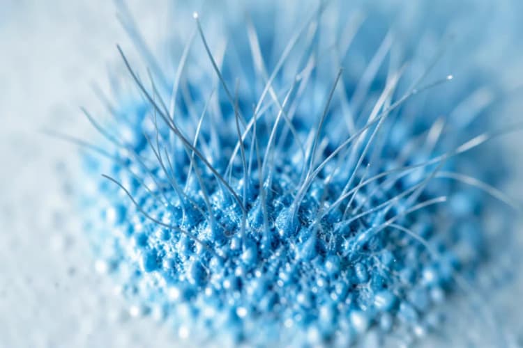 Microscopia de folículos capilares mostrando miniaturização e afinamento, indicando a causa da calvície.